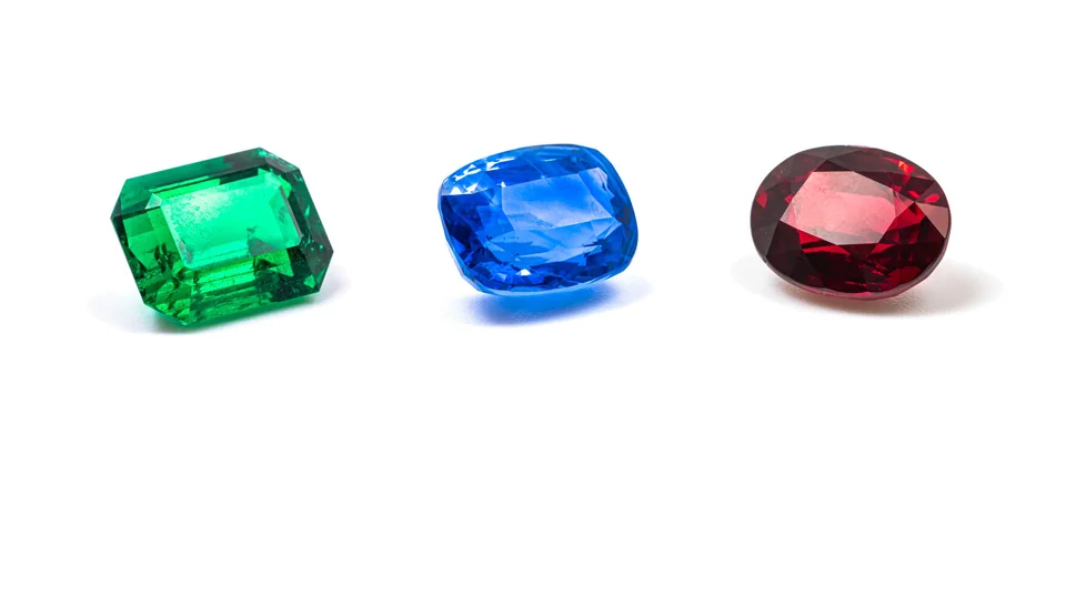 Emerald, sapphire and ruby